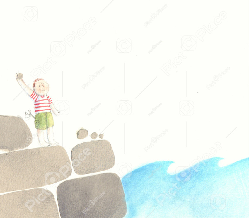 boy throwing a stone to the sea