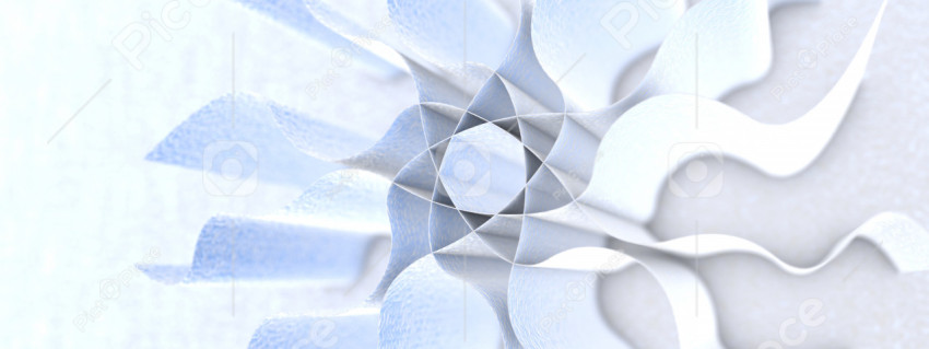 Three-dimensional textured wavy paper sheets are collected in a flower bud. 3D illustration, 3D rendering.