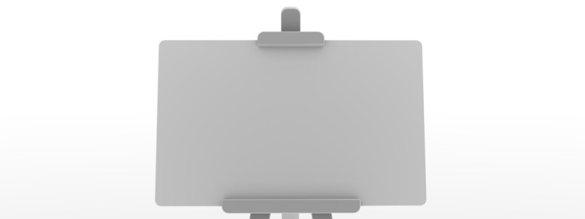 White blank presentation board on a white background for any information. Stylish minimalistic render