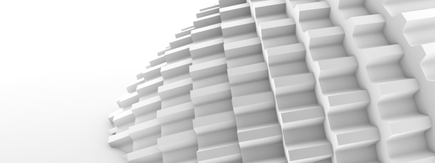 Unusual architectural abstraction. Stylish white background. Minimalistic design. 3D illustration, 3D rendering.