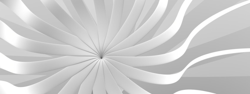 Minimalistic white abstraction of ribbons diverging from the center in all directions. 3D illustration, 3D rendering.