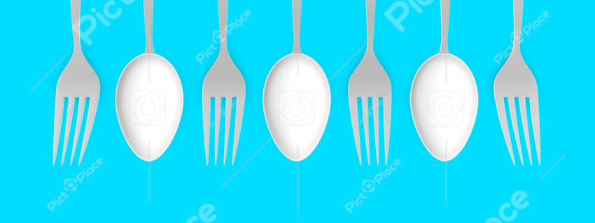 Minimalistic design of a kitchen spoon and fork for advertising purposes