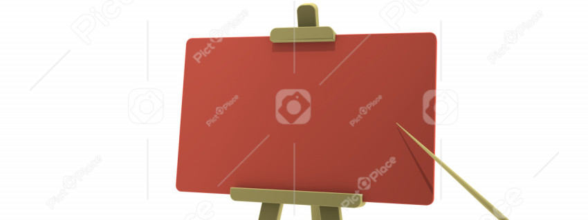 Red blank presentation board on a white background and a pointer for any information. Stylish minimalistic render