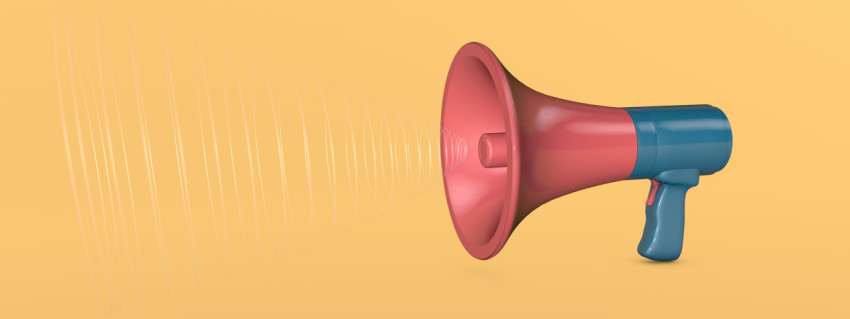 Stylish 3D Handheld Loudspeaker that emulates sound waves. 3D illustration, 3D rendering.