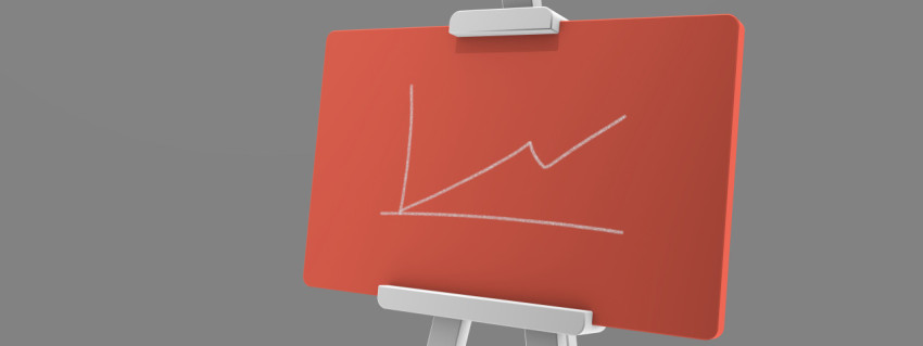 Red board for presentations on a gray background with a chalk drawn graph. Stylish minimalistic render