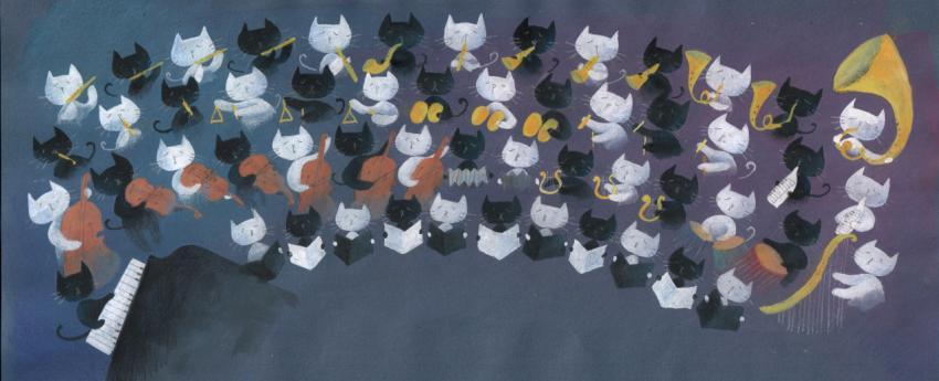 cat orchestra playing a concert