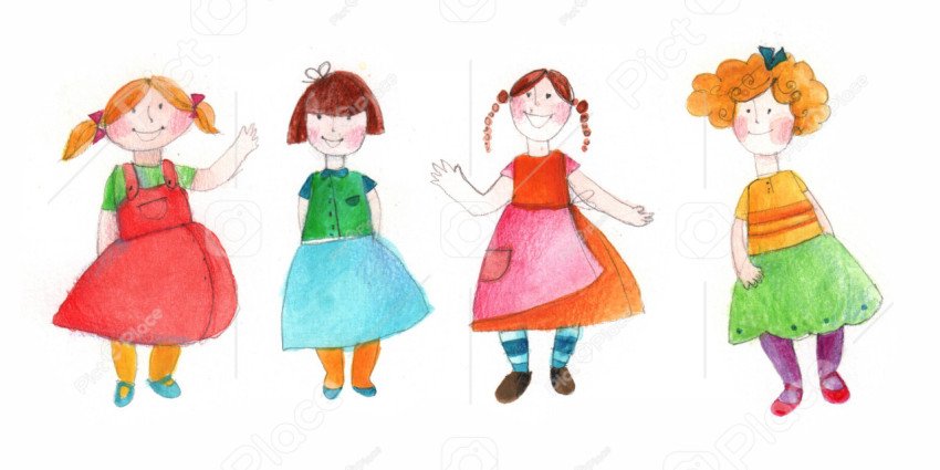 four girls in colorful clothes
