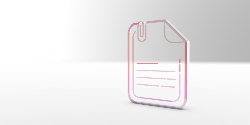 Three-dimensional, outline document icon with paper clip. 3D illustration, 3D rendering.