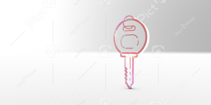 Three-dimensional, outline key icon. 3D illustration, 3D rendering.