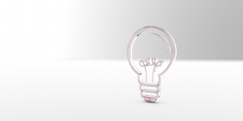 Three-dimensional, outline light bulb icon. 3D illustration, 3D rendering.