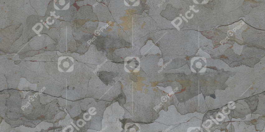 Texture of an old gray wall surface with deep cracks and torn paint