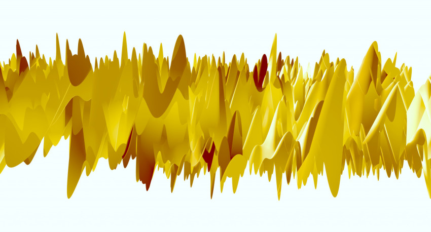 Surrealism abstraction, softened yellow shards sticking out in two directions. 3D illustration, 3D rendering.