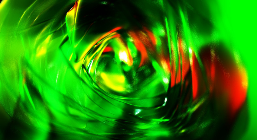 Beautiful green liquid abstract background with metallic reflection and light refraction. 3D illustration, 3D rendering.