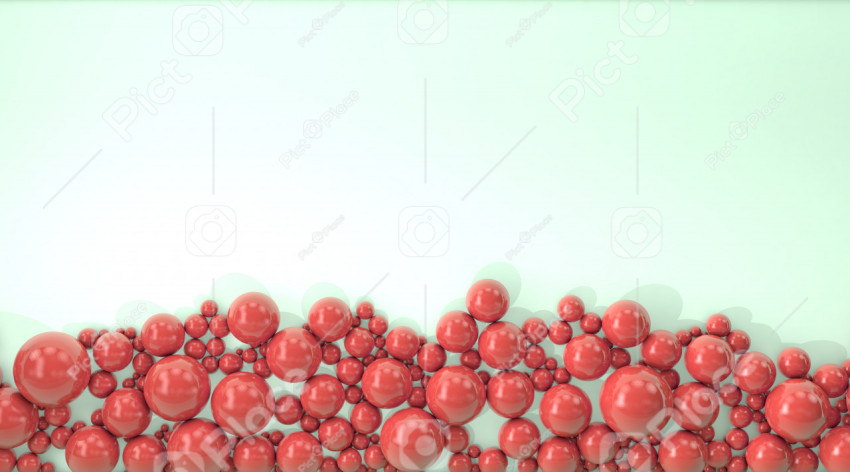Red pearls of different sizes are scattered on a light background. Modern beautiful background