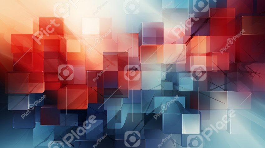 Abstract geometric red blue background with square 1