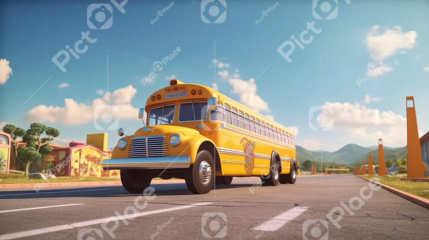 back to school theme background, photo of school bus go to school 3d render