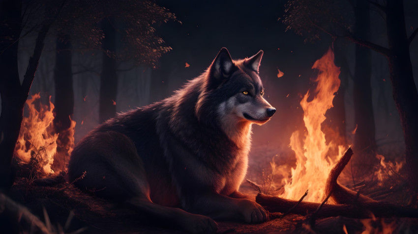 a dark wolf stay on fire