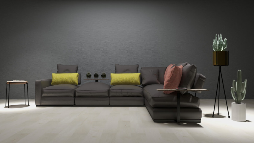 Mock up modern living room interior design with sofa and cacti. Open plan interior. 3d render