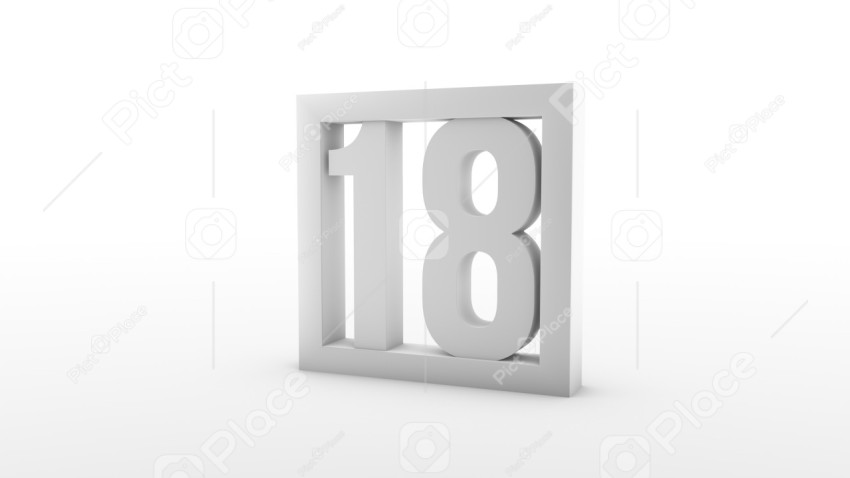 Simple minimalistic calendar. Day eighteenth. Number 18 in a frame. 3d rendering, 3d illustration.
