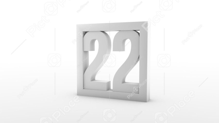 Simple minimalistic calendar. Day twenty-two. Number 22 in a frame. 3d rendering, 3d illustration.