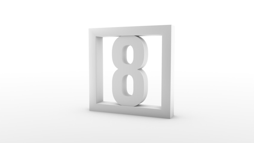 Simple minimalistic calendar. Day eight. Number 8 in a frame. 3d rendering, 3d illustration.