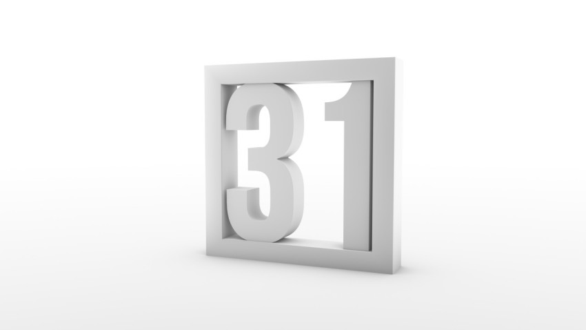 Simple minimalistic calendar. Day thirty-first. Number 31 in a frame. 3d rendering, 3d illustration.