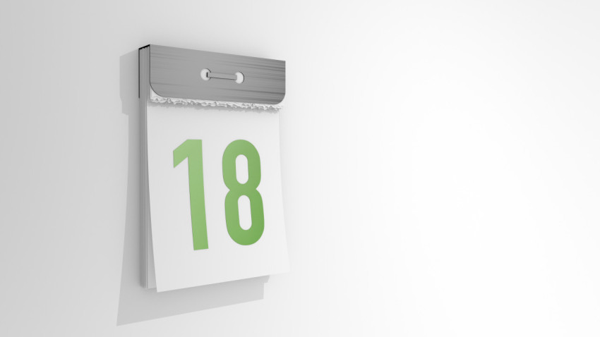 Tear-off calendar numbered 18. Stylish 3D rendering of the 18th date. 3d illustration on white background day eighteen.