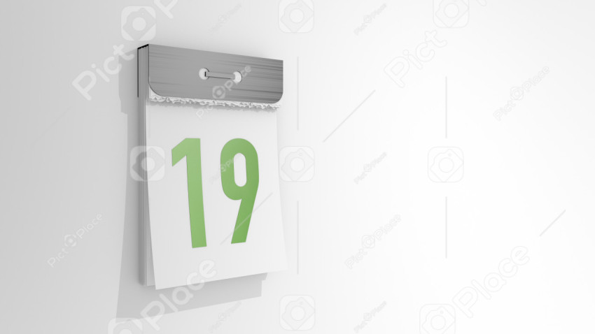 Tear-off calendar with number 19. Stylish 3D rendering of the nineteenth date. 3d illustration on white background day nineteen.
