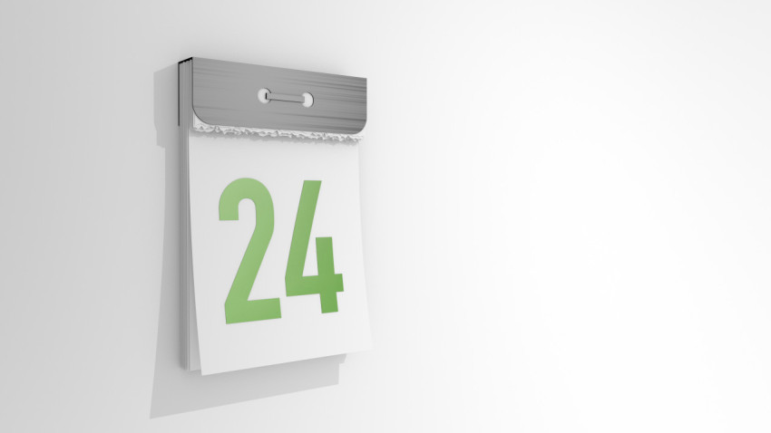 Tear-off calendar with number 24. Stylish 3D rendering of the twenty-fourth date. 3d illustration over white background day twenty four.
