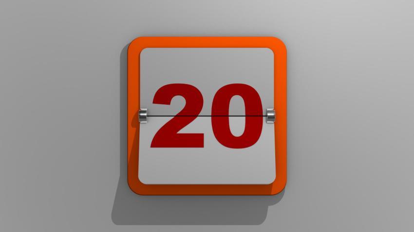 Stylish 3D rendering of a calendar depicting the twentieth day. 3d illustration of the 20th day of the week or holiday and events. Slide number twenty.