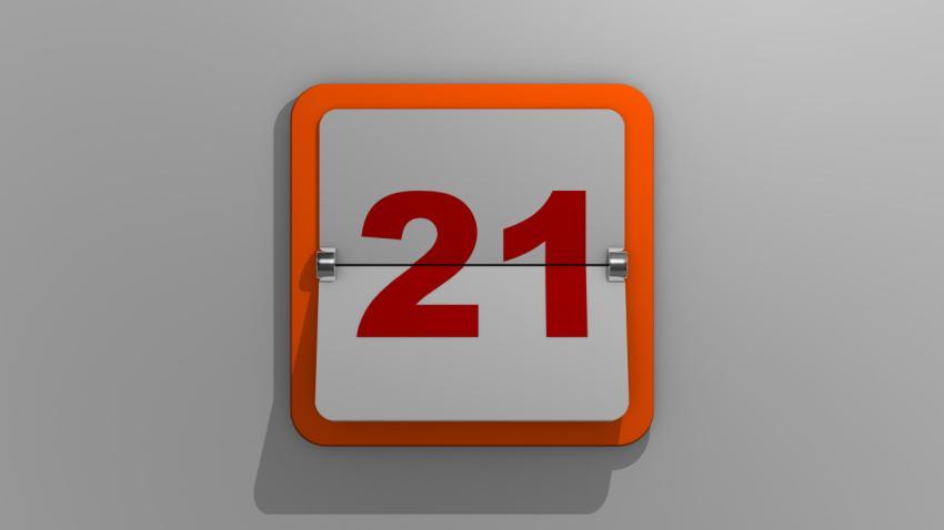 Stylish 3D rendering of a 21st day calendar. 3d illustration of 21 days of the week or holiday and events. Slide number twenty-one.