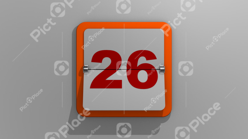 Stylish 3D rendering of a calendar depicting the twenty-sixth day. 3d illustration of the 26th day of the week or holiday and events. Slide number twenty six.