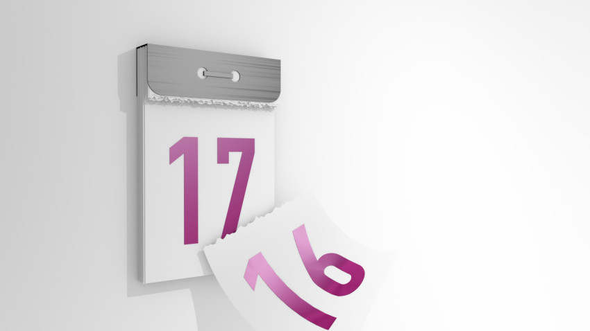 3d rendering of a minimalistic tear-off calendar. 3d illustration of changing days from 16 to 17. Falling page of the past day.