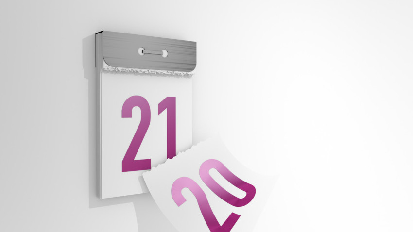 3d rendering of a minimalistic tear-off calendar. 3d illustration of changing days from 20 to 21. Falling page of the past day.