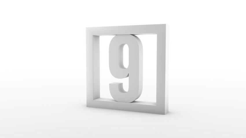 Simple minimalistic calendar. Day nine. Number 9 in a frame. 3d rendering, 3d illustration.