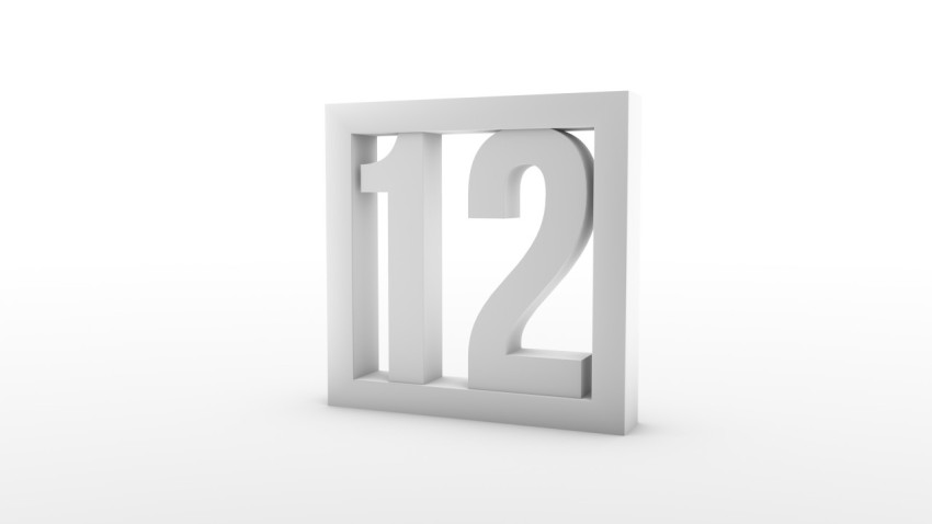 Simple minimalistic calendar. Day twelve. Number 12 in a frame. 3d rendering, 3d illustration.