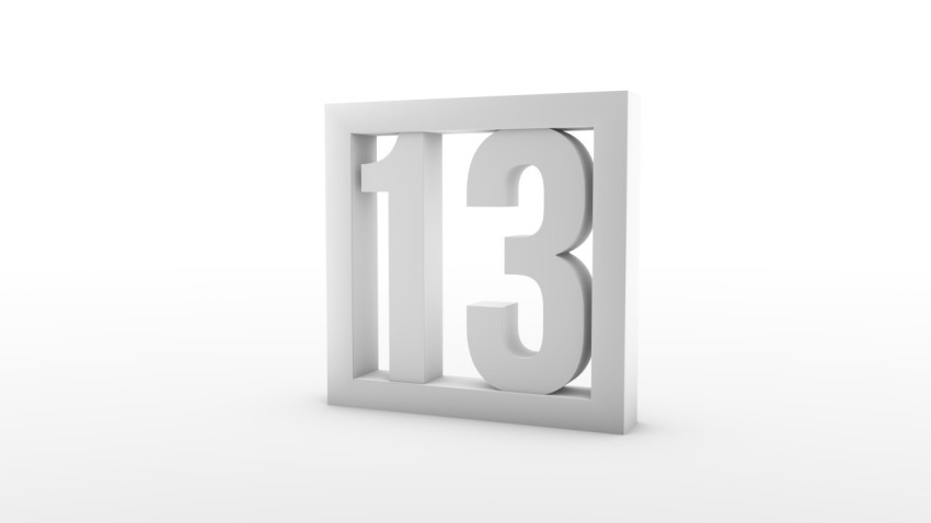 Simple minimalistic calendar. Day twentieth. Number 13 in a frame. 3d rendering, 3d illustration.