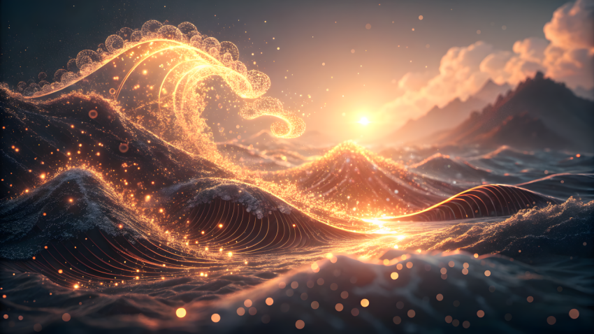 Luminous Ocean Wave at Sunset
