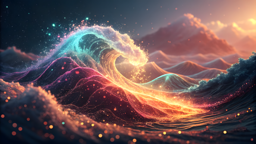 Luminous Ocean Wave at Sunset