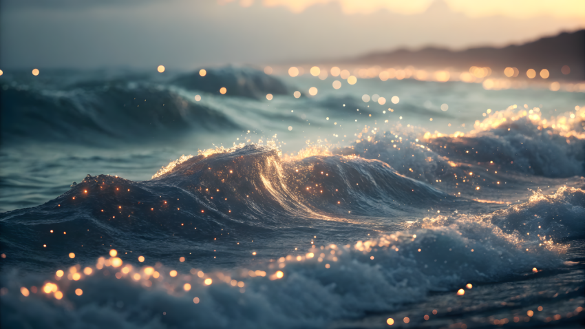 Luminous Ocean Wave at Sunset