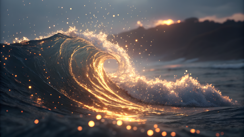 Luminous Ocean Wave at Sunset