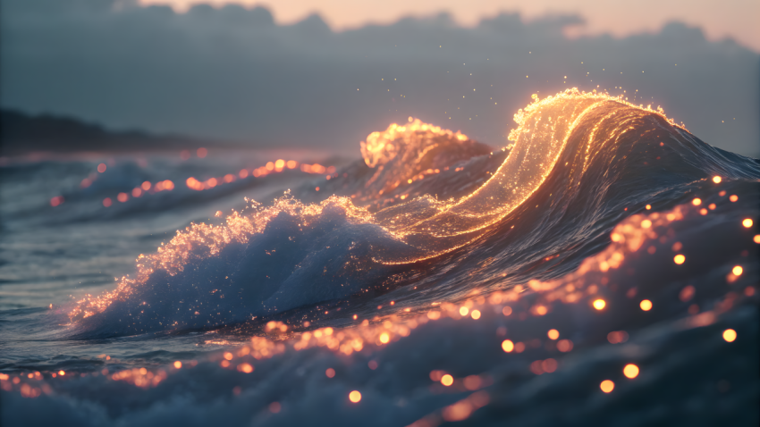 Luminous Ocean Wave at Sunset