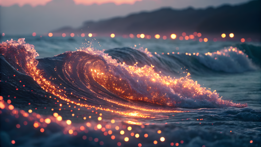 Luminous Ocean Wave at Sunset