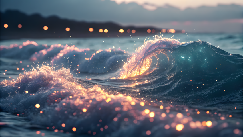 Luminous Ocean Wave at Sunset