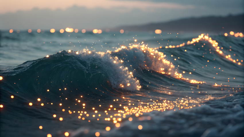 Luminous Ocean Wave at Sunset