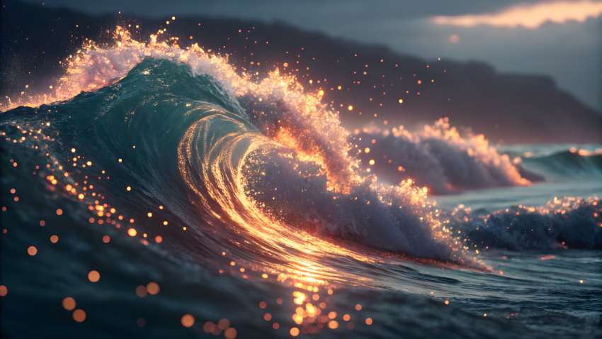 Luminous Ocean Wave at Sunset