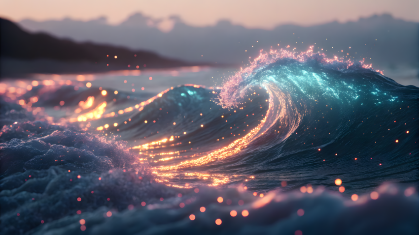 Luminous Ocean Wave at Sunset