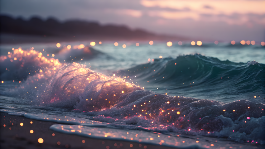 Luminous Ocean Wave at Sunset