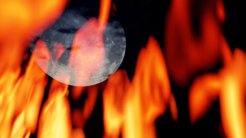 Moon through the flame of fire