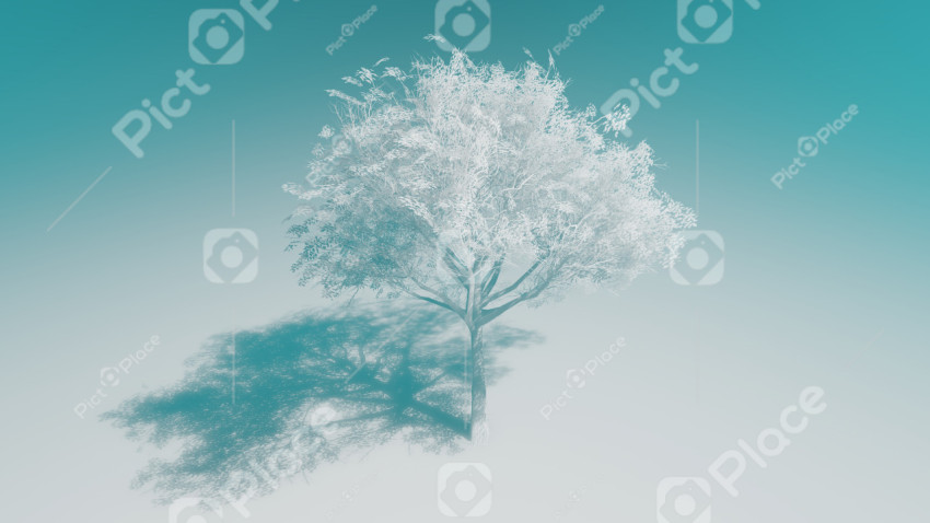 White stylized tree and its shadow on a gradient background
